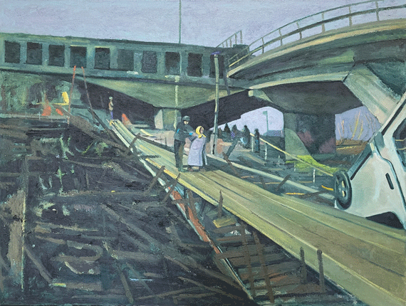 Leaving Town, a painting by Conrad Frankel, Olivier Cornet Art Gallery Dublin