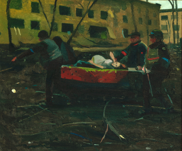 Maternity Hospital Rescue, a painting by Conrad Frankel, Olivier Cornet Art Gallery Dublin