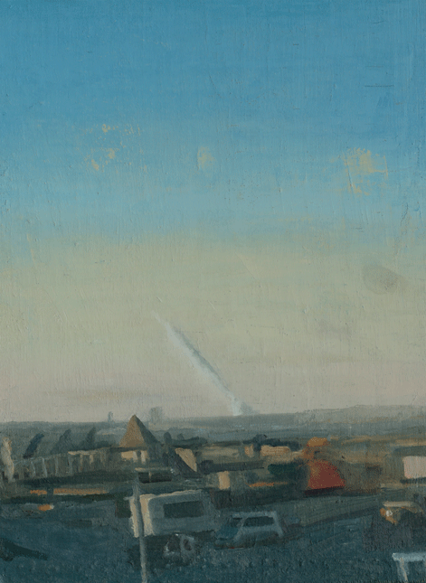 Missile in Kief Suburb, a painting by Conrad Frankel, Olivier Cornet Art Gallery Dublin