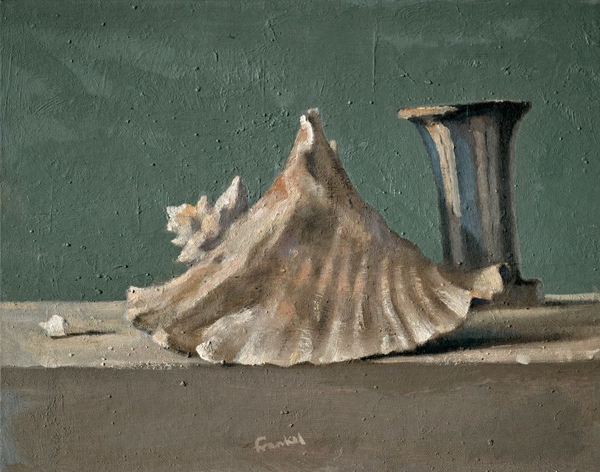 Conrad Frankel's painting Shells with Morandi’s vase, part of the artist's May-June 2026 solo show at the Olivier Cornet Gallery, Dublin