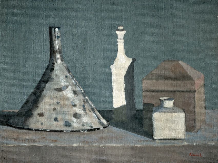 Conrad Frankel's painting Spotted funnel, Persian vase and butterchurch, part of the artist's May-June 2026 solo show at the Olivier Cornet Gallery, Dublin