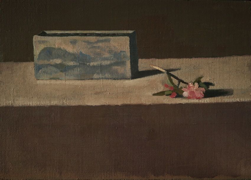 Apple blossom, a painting by Conrad Frankel, part of the artist's solo show Spring Opens Forever In Eternity at Olivier Cornet Gallery, Dublin