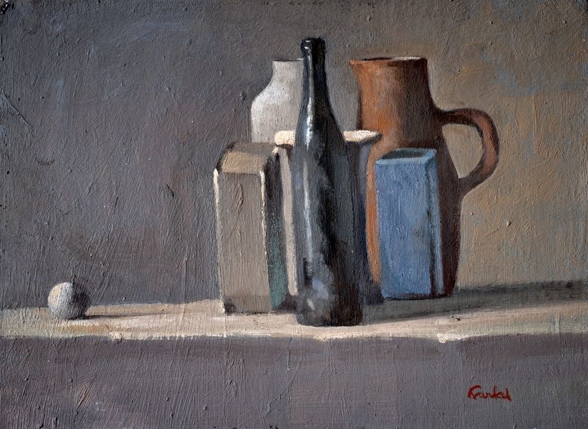 Conrad Frankel's painting Still life with white ball, part of the artist's May-June 2026 solo show at the Olivier Cornet Gallery, Dublin
