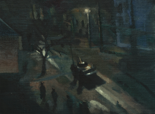 Tank at Night, a painting by Conrad Frankel, Olivier Cornet Art Gallery Dublin
