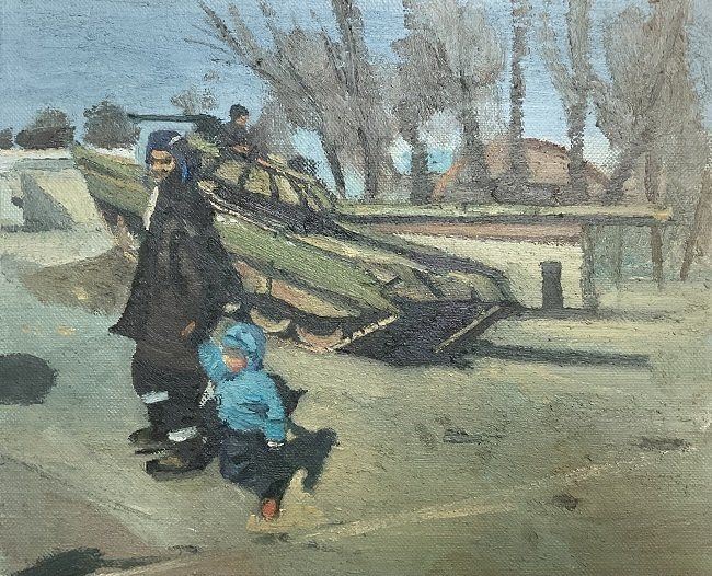 The School Run, a painting by Conrad Frankel, Olivier Cornet Art Gallery Dublin