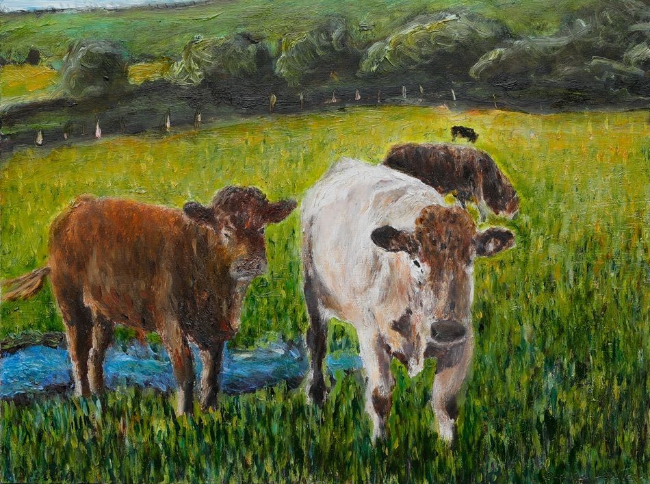 Local Bull, a painting by Daniel Lipstein, part of the artist's solo show Self Portrait with a Pet and a Bathtub, Olivier Cornet Gallery, Dublin