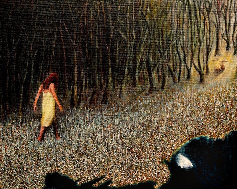 Spirit Walking Towards Light, a painting by Daniel Lipstein, part of the artist's solo show Self Portrait with a Pet and a Bathtub, Olivier Cornet Gallery, Dublin