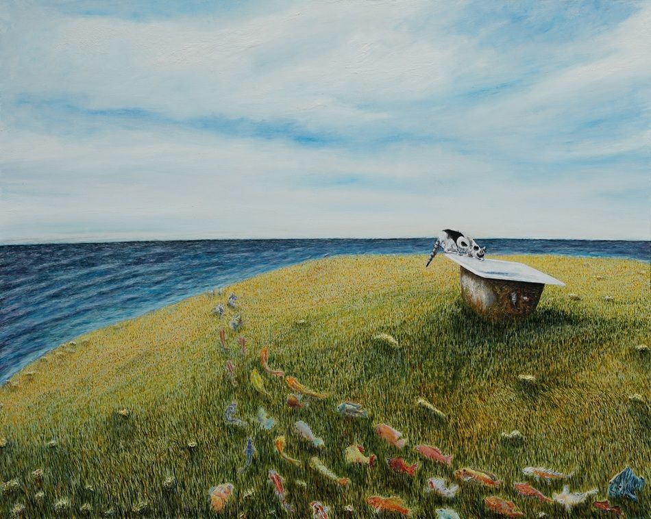 Water, a painting by Daniel Lipstein, part of the artist's solo show Self Portrait with a Pet and a Bathtub, Olivier Cornet Gallery, Dublin