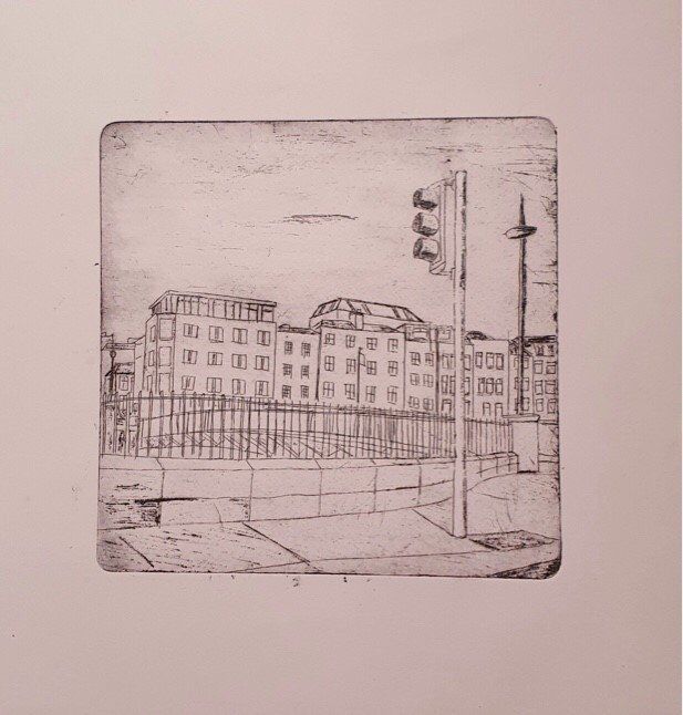 David Fox, The Quays, drypoint print, Olivier Cornet Art Gallery