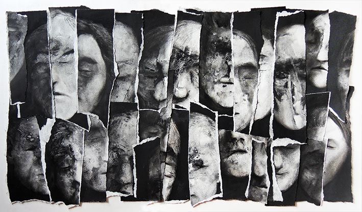 Eoin Mac Lochlainn, Genocide, a 		mixed media collage, part of Contrasts, a winter group show at Olivier Cornet Gallery Dublin.