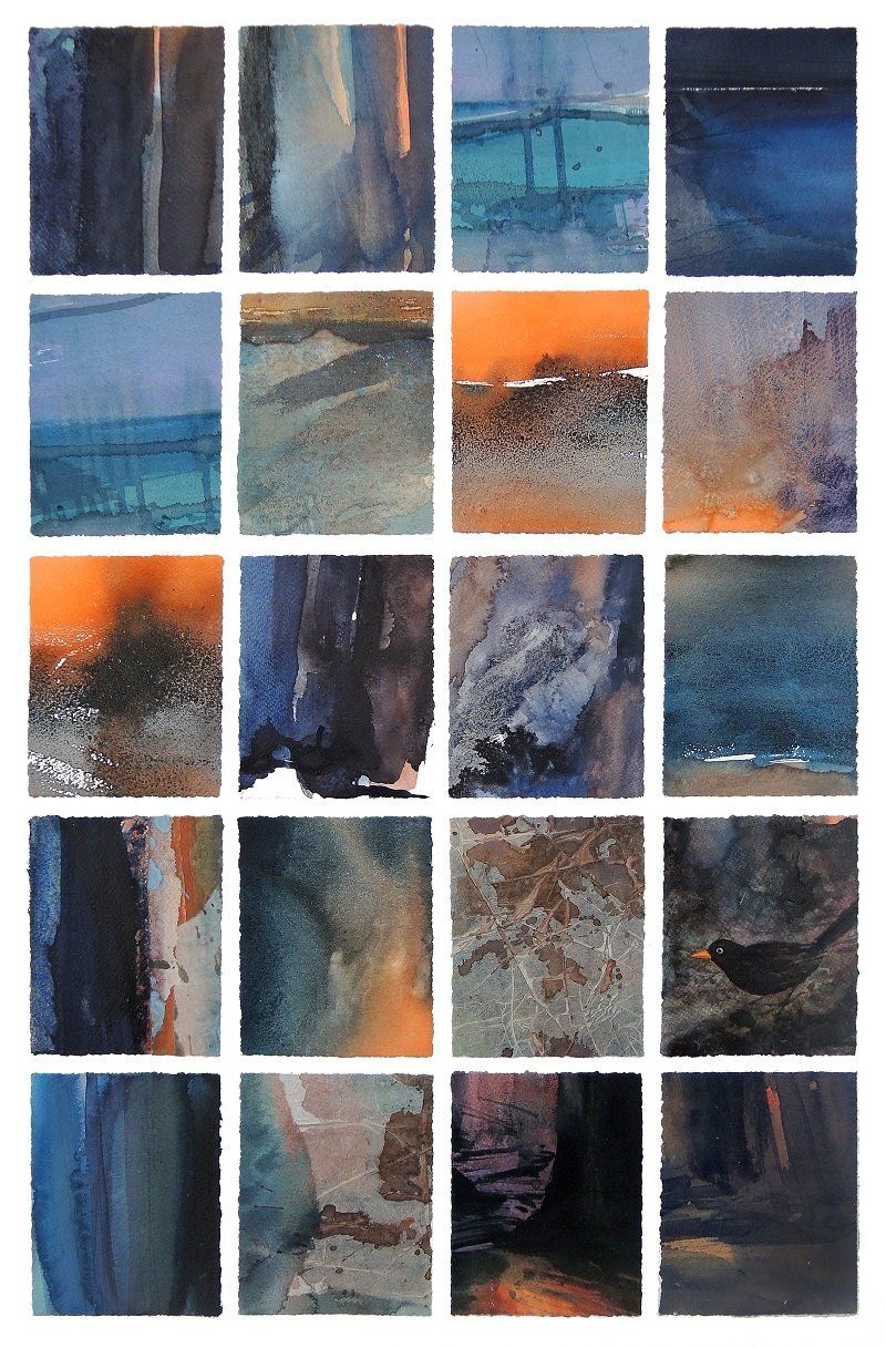 Lon dubh - Blackbird, a watercolour painting by Eoin Mac Lochlainn, Olivier Cornet Art Gallery, Dublin