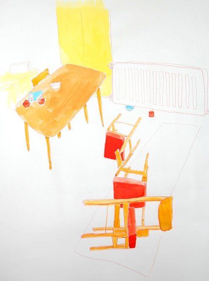 Jaki Coffey, Chairs, a crayon and ink drawing on paper, 2021, Olivier Cornet Gallery