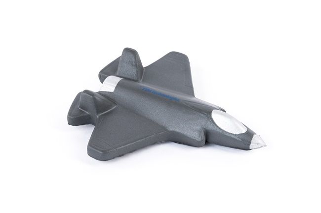 Jill Gibbon's 'Fighter Jet desk toy', a gift collected by the artist at an arms fair, part of 'What do we want?' a group art exhibition at Olivier Cornet Gallery in response to the increasingly dangerous geo-political situation in the world today.