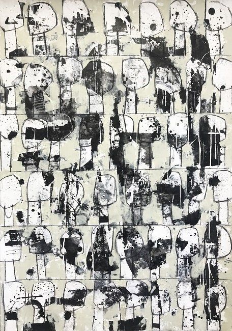Dropped, a series of collage paintings by Vicky Smith, part of the Olivier Cornet Gallery Bloomsday 2022 group show Outrageous, Obscene and Offensive