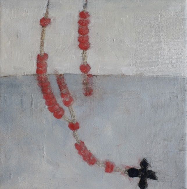 Miriam McConnon, Beads and Broken Crosses, oil painting on canvas, 20x20cm, The Refugee's Armour art exhibition, Olivier Cornet Gallery Dublin