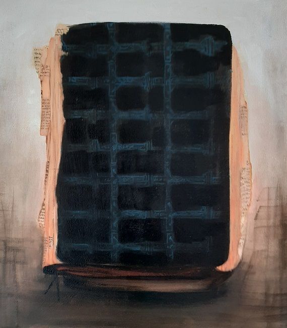 Miriam McConnon, Black Bible - Aaron's Story, oil painting on canvas, 40x30cm, The Refugee's Armour art exhibition, Olivier Cornet Gallery Dublin