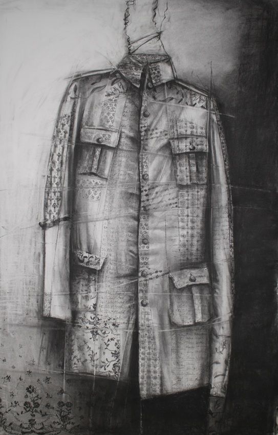 Miriam McConnon, Colonial Fracture IV, charcoal on paper, 150 cm x 90 cm, part of the artist's solo show 'Common Fractures' running at Europa Gallery, Dublin until 10 May 2026