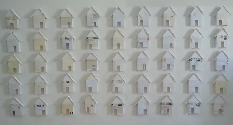 Envelope Homes, a wall installation by Olivier Cornet Gallery artist Miriam McConnon