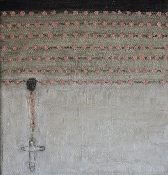 Hanging from the rosary, a painting by Miriam McConnon, part of the Olivier Cornet Gallery Bloomsday 2022 group show Outrageous, Obscene and Offensive