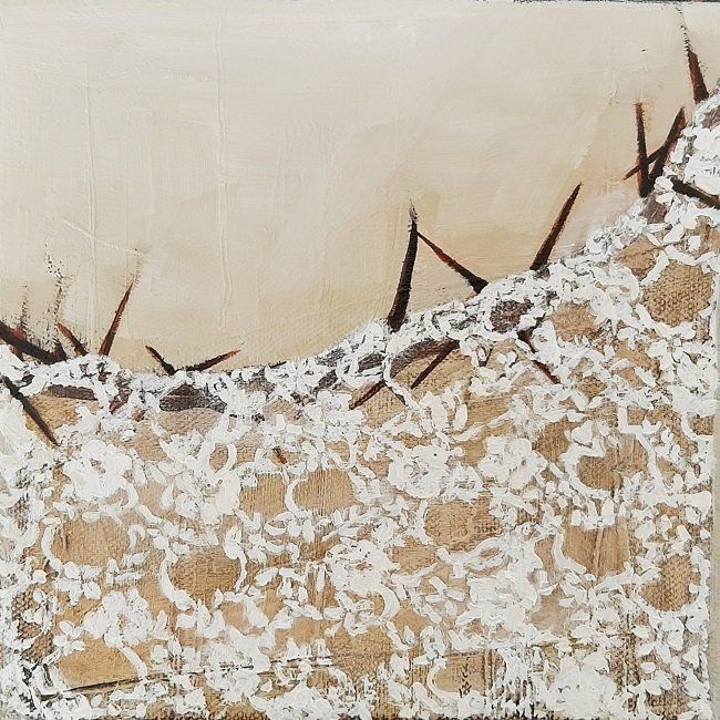 Hiding the thorns, a painting by Miriam McConnon, part of the Olivier Cornet Gallery Bloomsday 2022 group show Outrageous, Obscene and Offensive