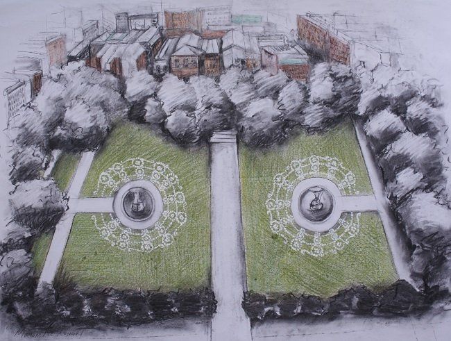Lost Lace - Artist's Impression From Above, a drawing  by Miriam McConnon, Olivier Cornet Gallery, Dublin