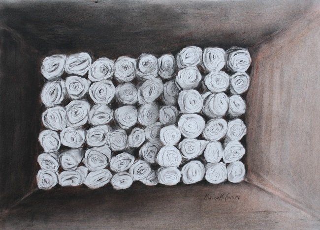Lost Lace - Boxed Roses, a drawing  by Miriam McConnon, Olivier Cornet Gallery, Dublin
