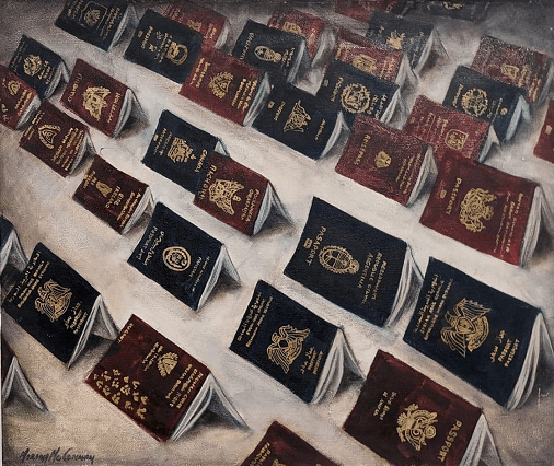 Miriam McConnon, 'Rows of Passport Tents', oil on canvas, 45x60x4cm,  Olivier Cornet Gallery