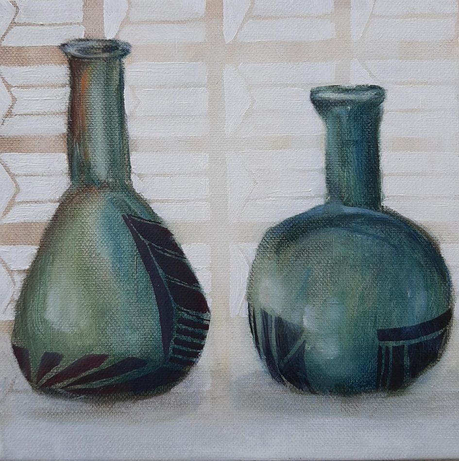 'To Contain Medicine II', a painting by Miriam McConnon, part of the Olivier Cornet Gallery's 2025 Bloomsday / Summer group exhibition Out of Lines