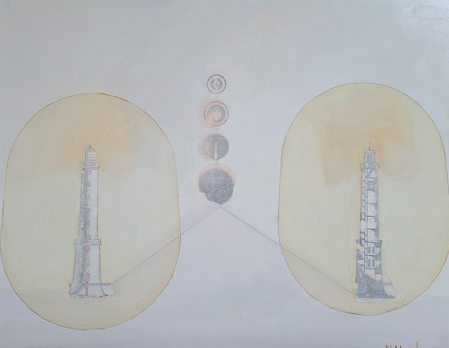 Nickie Hayden, Beacon of Knowledge, an oil on board painting, Olivier Cornet Gallery