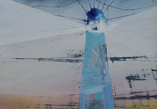 Nickie Hayden, Blue Web Spreading, an oil on board painting, Olivier Cornet Gallery
