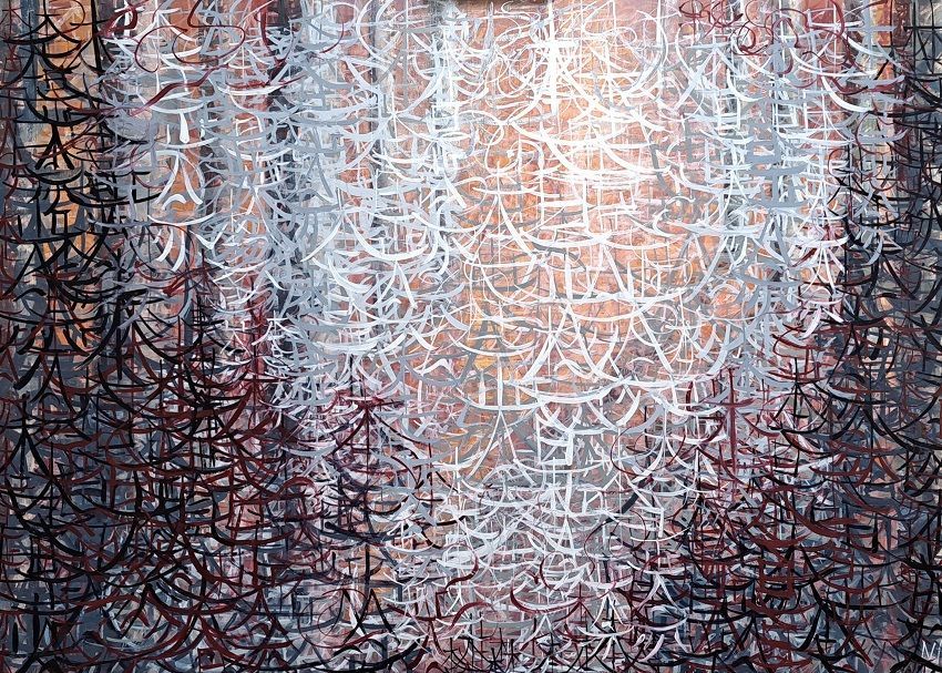 Hidden in plain sight, a painting by Nickie Hayden, part of the artist's solo show Symbols of Revival, Olivier Cornet Gallery, Dublin.
