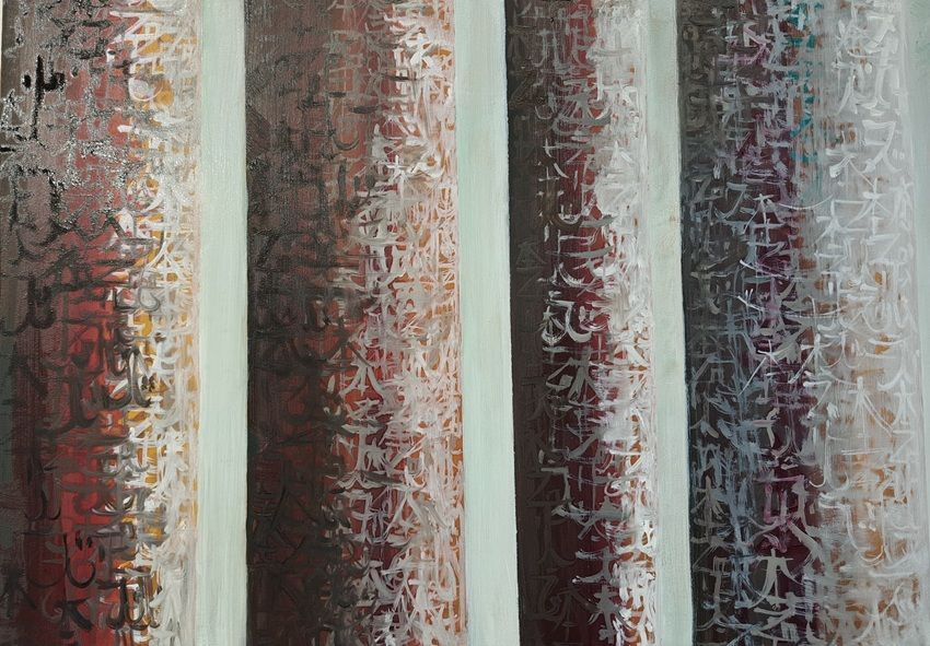 The Stand, a painting by Nickie Hayden, part of the artist's solo show Symbols of Revival, Olivier Cornet Gallery, Dublin.
