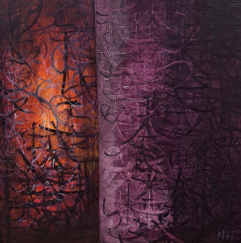 Healing Trails, a painting by Nickie Hayden, part of the artist's solo show Symbols of Revival, Olivier Cornet Gallery, Dublin.