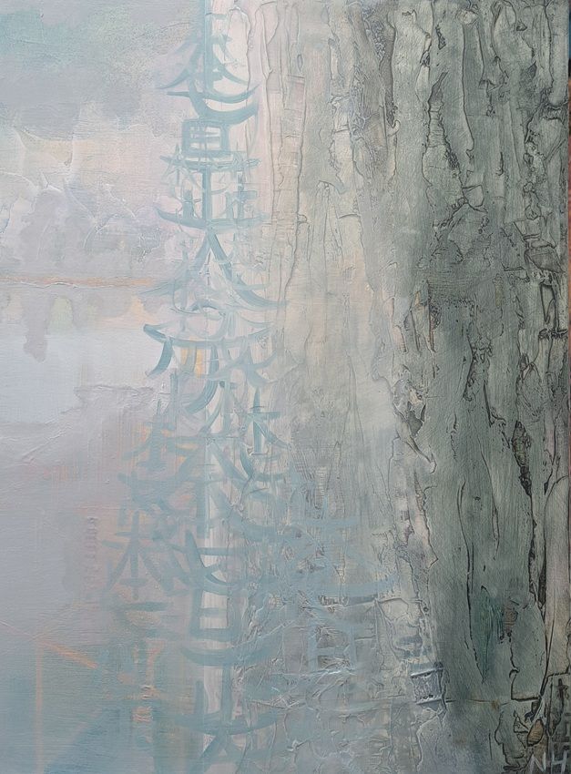 The Spinner, a painting by Nickie Hayden, part of the artist's solo show Symbols of Revival, Olivier Cornet Gallery, Dublin.