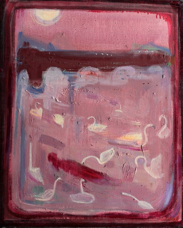 Noël O'Callaghan, Amongst the Flock, a painting, part of the Olivier Cornet Gallery's group show Pink is my colour.