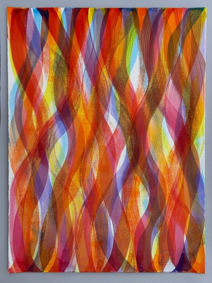 Line Dance, a painting by Sheila Naughton, in response to Sol LeWitt's painting 'Brush Strokes in all Directions',  part of Olivier Cornet Gallery's  group show 'Ode to Giants', launching during Dublin Gallery Weekend 2025.