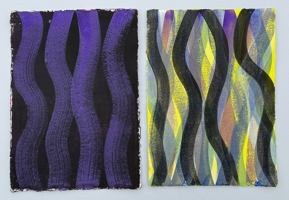 Line Dance, a painting by Sheila Naughton, in response to Sol LeWitt's painting 'Brush Strokes in all Directions', part of Olivier Cornet Gallery's group show 'Ode to Giants', launching during Dublin Gallery Weekend 2025.