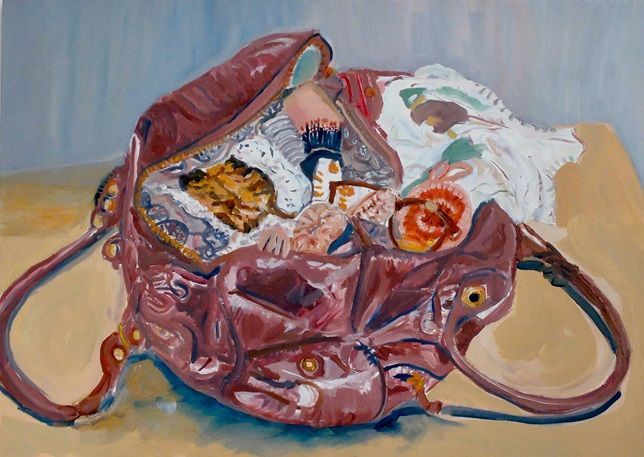 Vicky Smith, Biscuit crumbs at the bottom`of your bag, a painting on canvas, part of the Olivier Cornet Gallery's group show Pink is my colour.
