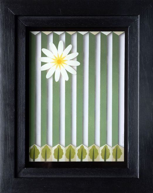 Yanny Petters, 'Daisy, The language of Flowers', enamel on glass, 24.5cmx19.5cm. Par of the Bloomsday/Summer group show Out of Lines, running from 15 June to 24 August 2025, Olivier Cornet Art Gallery, Dublin