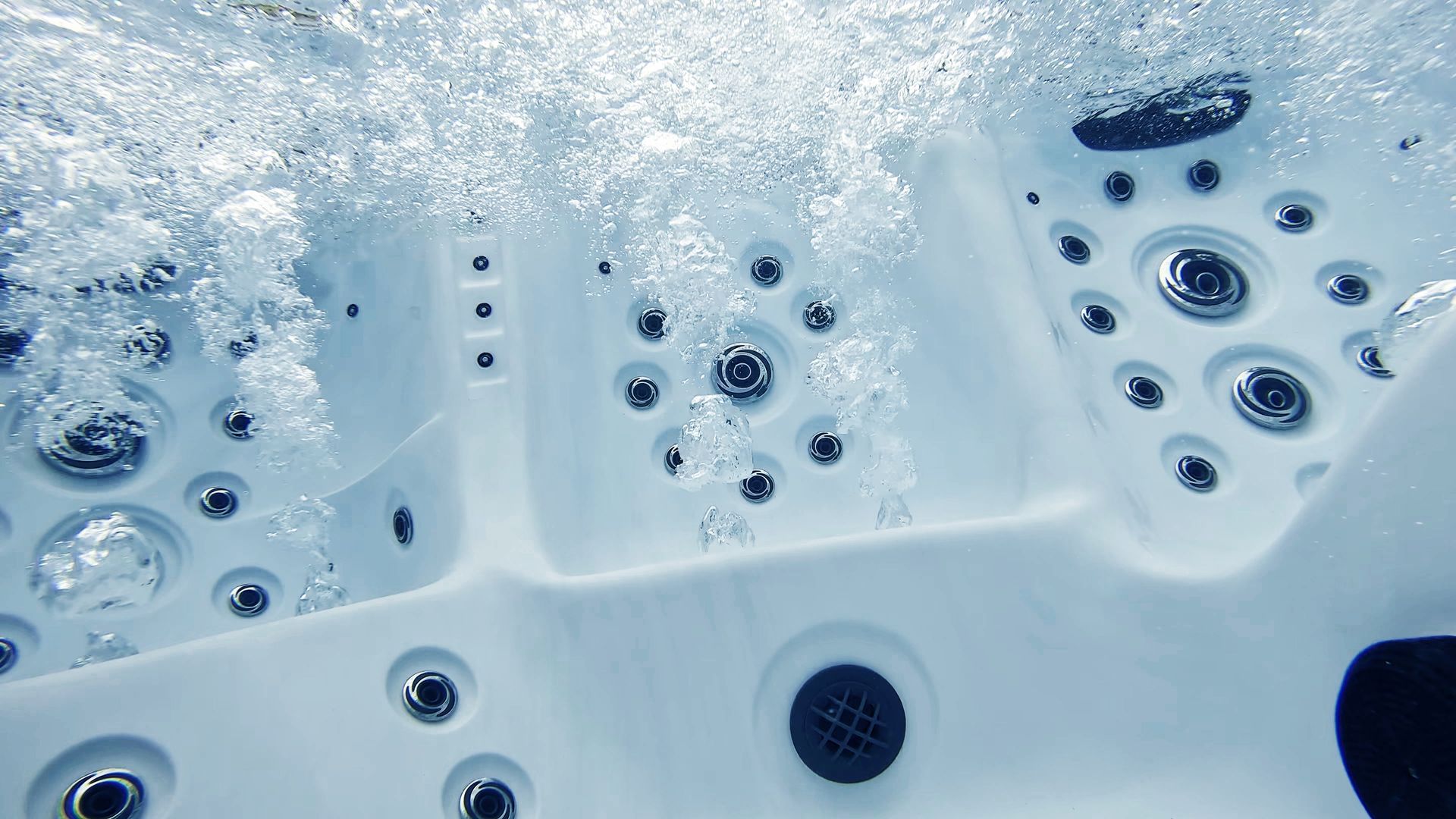 Pacific Spa hot tub close up underwater of hot tub shell
