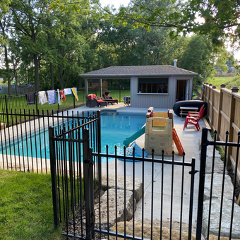 pool maintenance View of a pool after being cleaned.