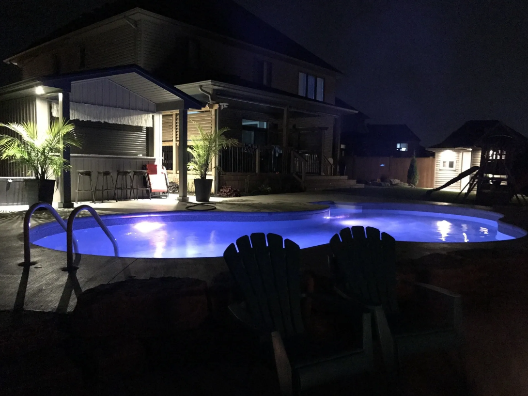 Pool Install photo at night in London, Ontario