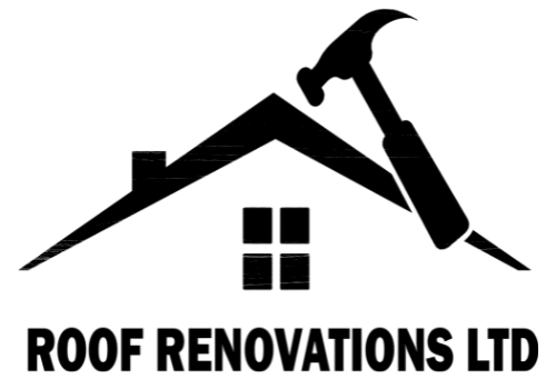 A black and white logo for roof renovations ltd.