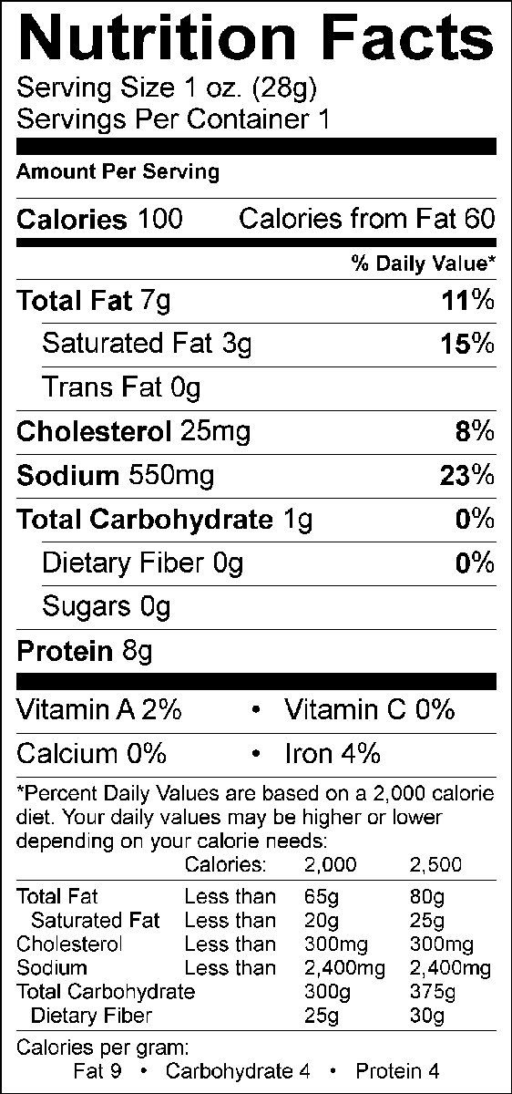 Ingredients and Nutritional Info Frickenschmidt Foods, Lockwood, MO