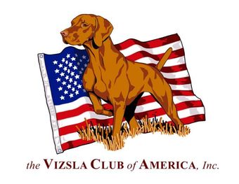 A vizsla club of america logo with a dog and an american flag