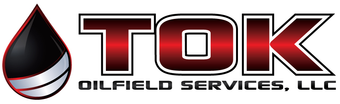 Logo for TOK Oilfield Services, LLC. Features a black oil drop graphic and red text on white.