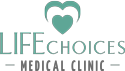The logo for life choices medical clinic has a heart on it.