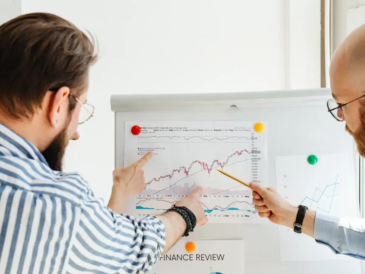 Professionals conduct a gross profit analysis by reviewing the stock market chart.