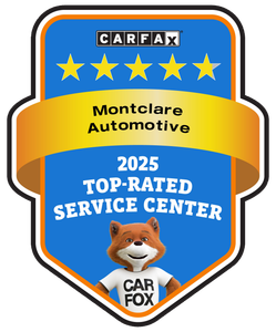 Carfax award badge for Montclare Automotive: blue, yellow, and white with a fox mascot and five stars.