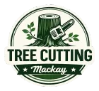 Logo: Tree stump, chainsaw, and foliage, with text 